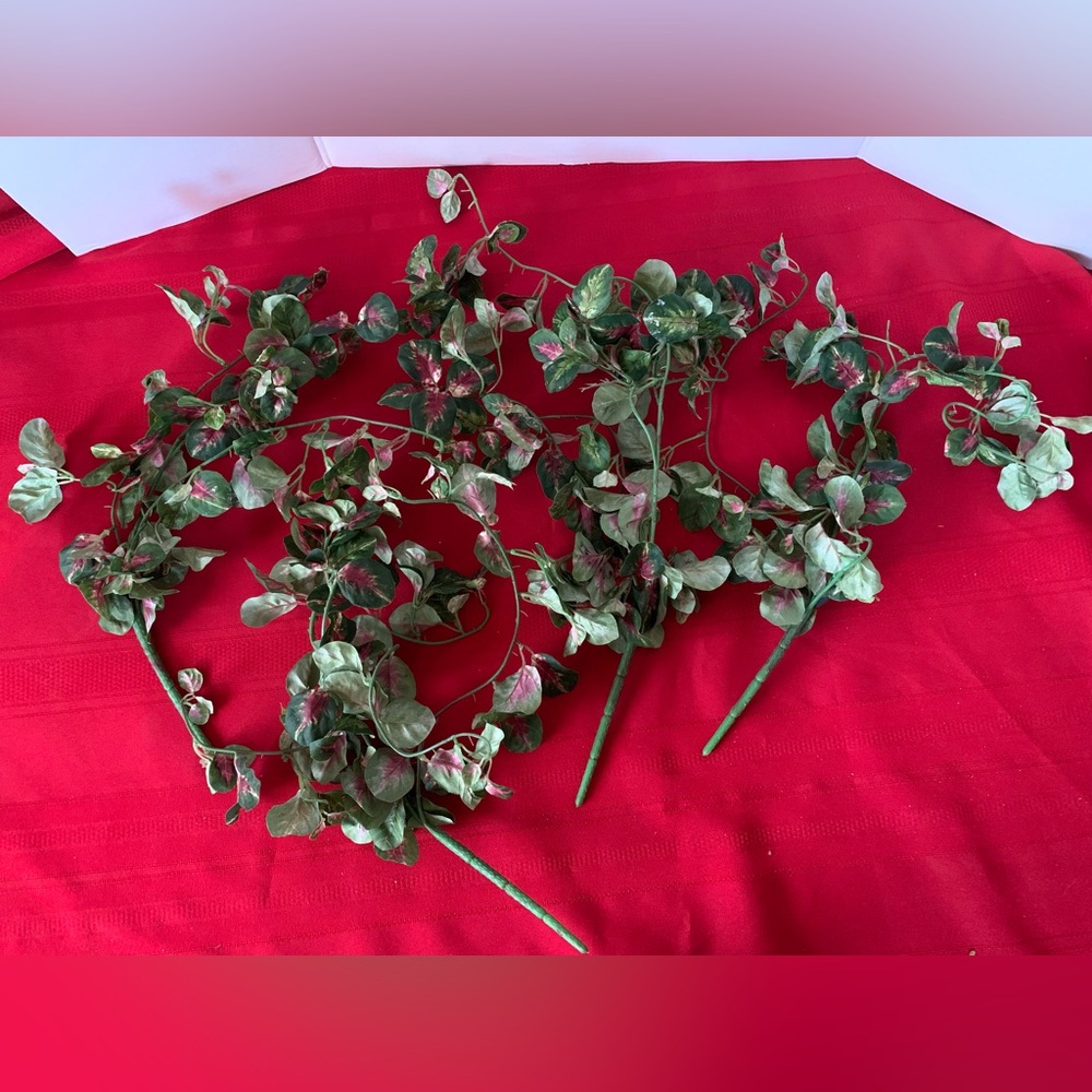 HOME INTERIORS Green Leaves with Pink Decorative Artificial Leaves Florals NWOT